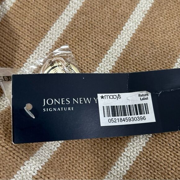 NWT Jones New York Turtleneck Women’s Medium Tan Gold Stripped Cuffed Sleeve - Picture 10 of 11